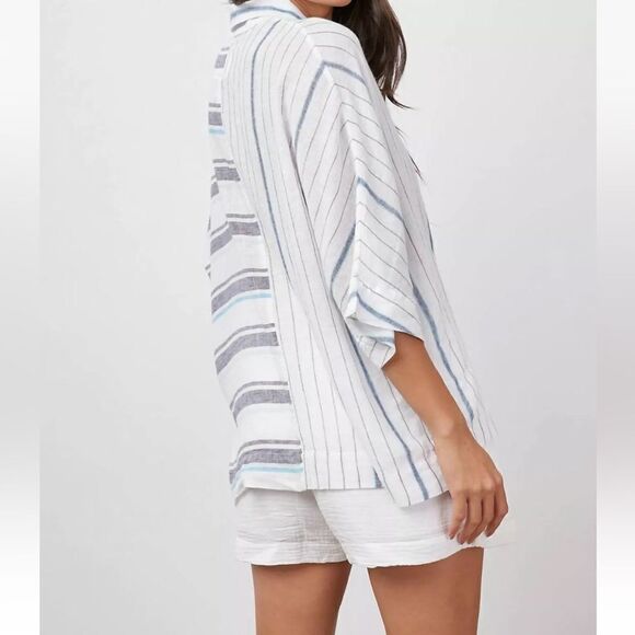 Rails Finley Shirt Mixed Agean Blue Stripe Linen Blend Women’s SIZE SMALL - Picture 3 of 14